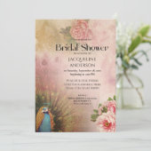 Elegantes Blush Peacock Peony Blume Brautparty Einladung (Stehend Vorderseite)