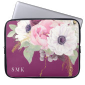 Elegantes Blush Peony Eucalyptus Floral Monogram Laptopschutzhülle (Vorderseite)