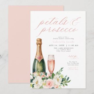 Elegantes Blush Petals & Prosecco Brautparty Einladung