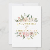 Elegantes Blush Pink Bläserpeony Gold Script Save The Date (Rückseite)