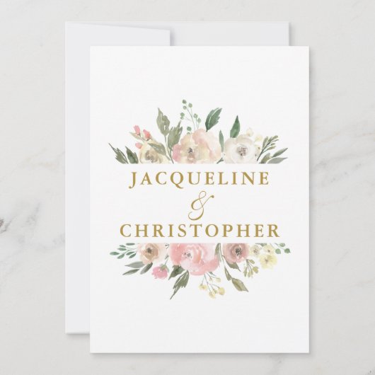 Elegantes Blush Pink Bläserpeony Gold Script Save The Date (Rückseite)