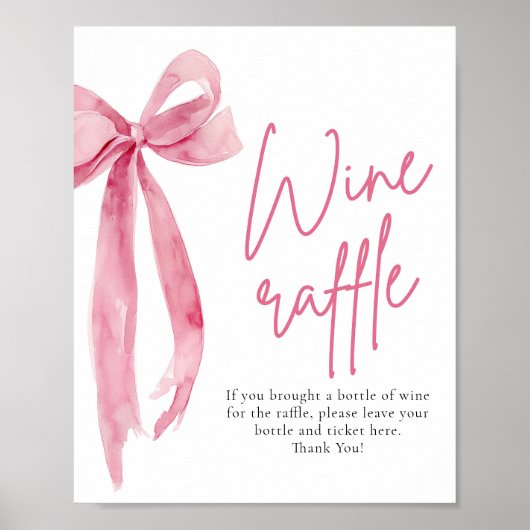 Elegantes Blush Pink Bow Wine Raffle Game Sign Poster (Vorne)