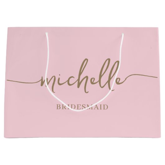 Elegantes Blush Pink Chic Monogram Script Große Geschenktüte (Vorderseite)