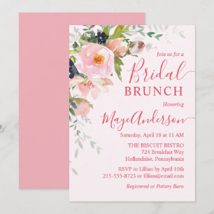 Elegantes Blush Pink Floral Bouquet Bridal Brunch Einladung