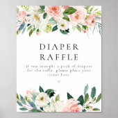 Elegantes Blush Pink Floral Diaper Raffle Baby-Zei Poster (Vorne)