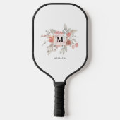 Elegantes Blush Pink Floral Watercolor Monogramm Pickleball Schläger (Rückseite)