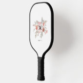 Elegantes Blush Pink Floral Watercolor Monogramm Pickleball Schläger (Links)