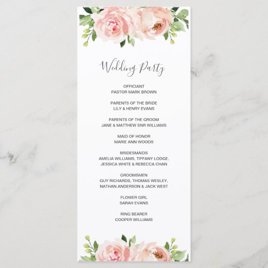 Elegantes Blush Pink Floral Wedding Programm (Rückseite)