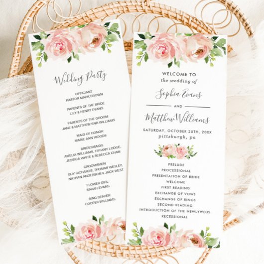 Elegantes Blush Pink Floral Wedding Programm