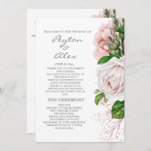 Elegantes Blush Pink Floral White Wedding Programm (Vorne/Hinten)