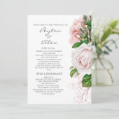 Elegantes Blush Pink Floral White Wedding Programm (Stehend Vorderseite)