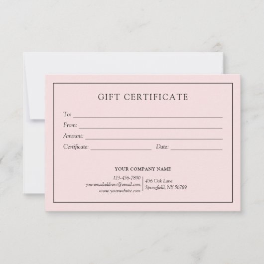 Elegantes Blush Pink-Geschenkgutschein (Vorderseite)