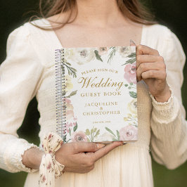 Elegantes Blush Pink Gold Floral Wedding Gästebuch Notizblock