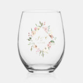 Elegantes Blush Pink Gold Floral Wedding Monogram Weinglas Ohne Stiel (Vorderseite)