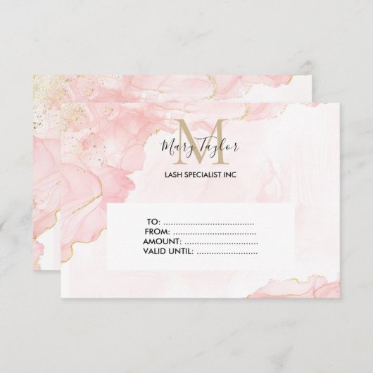 Elegantes Blush Pink Gold Glitzer Geschenkgutschei (Vorne/Hinten)