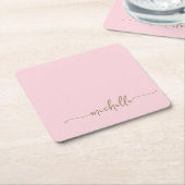 Elegantes Blush Pink Gold Monogram Name Script Rechteckiger Pappuntersetzer (angewinkelt)