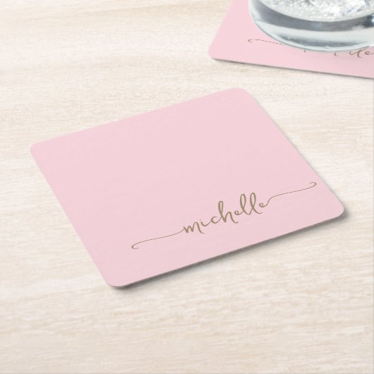 Elegantes Blush Pink Gold Monogram Name Script Rechteckiger Pappuntersetzer (angewinkelt)