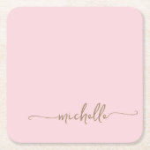 Elegantes Blush Pink Gold Monogram Name Script Rechteckiger Pappuntersetzer (Vorderseite)