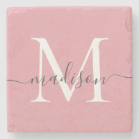 Elegantes Blush Pink Gray Monogram Feminine Script