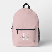 Elegantes Blush Pink Gray Script Monogram Bedruckter Rucksack (Vorderseite)