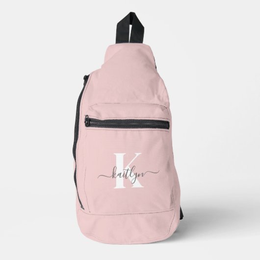 Elegantes Blush Pink Gray Script Monogram Crossbody Bag (Vorderseite)