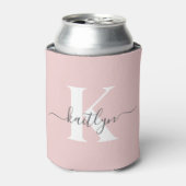 Elegantes Blush Pink Gray Script Monogram Dosenkühler (Kanne Vorderseite)