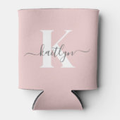 Elegantes Blush Pink Gray Script Monogram Dosenkühler (Vorderseite)