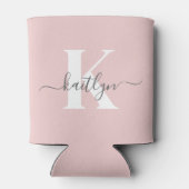 Elegantes Blush Pink Gray Script Monogram Dosenkühler (Rückseite)