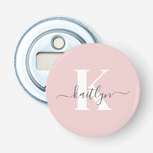 Elegantes Blush Pink Gray Script Monogram Flaschenöffner
