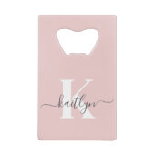 Elegantes Blush Pink Gray Script Monogram Geldbeutel Flaschenöffner (Rückseite)