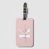 Elegantes Blush Pink Gray Script Monogram Gepäckanhänger (Vorderseite Vertikal)