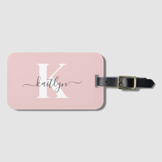 Elegantes Blush Pink Gray Script Monogram Gepäckanhänger (Vorderseite (Horizontal))