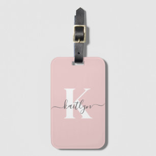 Elegantes Blush Pink Gray Script Monogram Gepäckanhänger