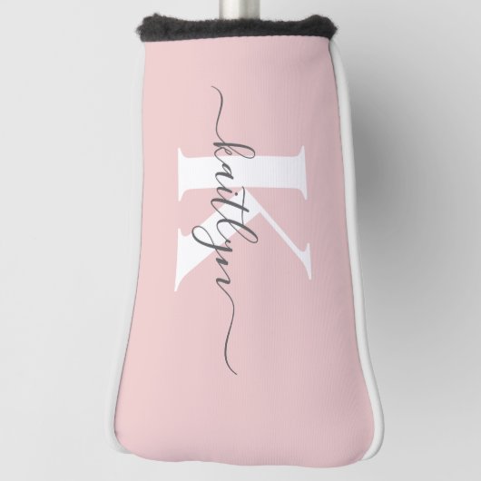 Elegantes Blush Pink Gray Script Monogram Golf Headcover (Rotieren 90)