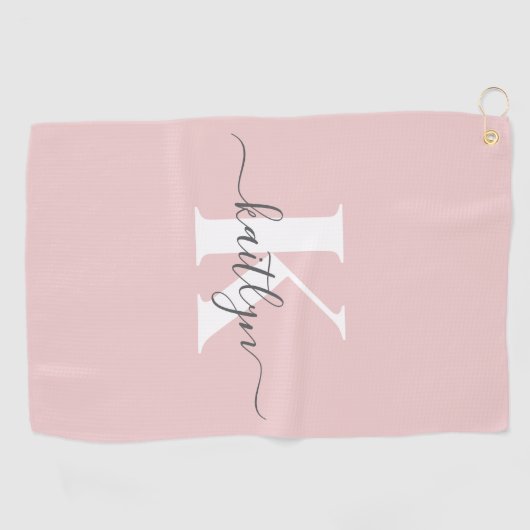 Elegantes Blush Pink Gray Script Monogram Golfhandtuch (Horizontal)