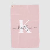Elegantes Blush Pink Gray Script Monogram Golfhandtuch (Vorderseite)