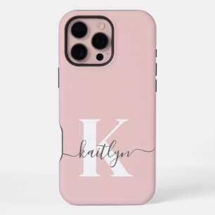 Elegantes Blush Pink Gray Script Monogram iPhone 16 Pro Max Hülle