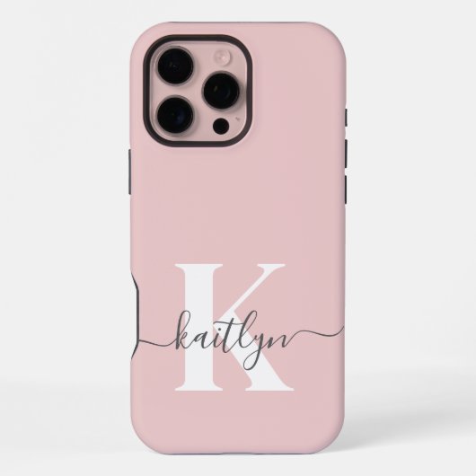Elegantes Blush Pink Gray Script Monogram iPhone Hülle (Rückseite)