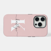 Elegantes Blush Pink Gray Script Monogram iPhone Hülle (Rückseite (Horizontal))