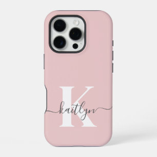 Elegantes Blush Pink Gray Script Monogram iPhone 16 Pro Hülle