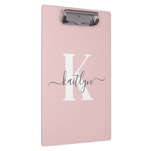 Elegantes Blush Pink Gray Script Monogram Klemmbrett (Rechts)