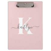 Elegantes Blush Pink Gray Script Monogram Klemmbrett (Vorderseite)