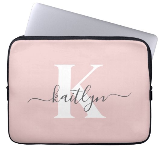 Elegantes Blush Pink Gray Script Monogram Laptopschutzhülle (Vorderseite)