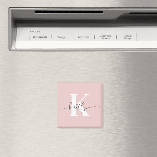 Elegantes Blush Pink Gray Script Monogram Magnet (In Situ (Geschirrspüler))