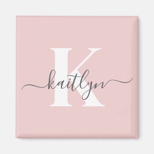 Elegantes Blush Pink Gray Script Monogram Magnet (Vorne)