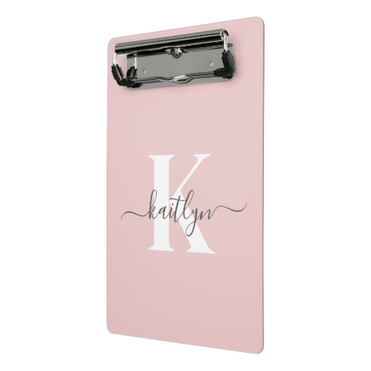 Elegantes Blush Pink Gray Script Monogram Mini Klemmbrett (Gewinkelt2)