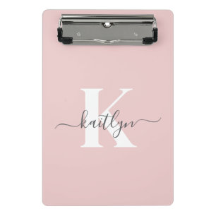 Elegantes Blush Pink Gray Script Monogram Mini Klemmbrett