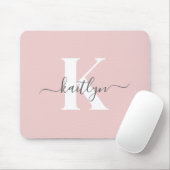 Elegantes Blush Pink Gray Script Monogram Mousepad (Mit Mouse)