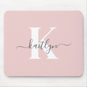 Elegantes Blush Pink Gray Script Monogram Mousepad