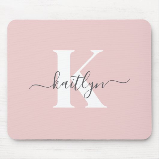 Elegantes Blush Pink Gray Script Monogram Mousepad (Vorne)